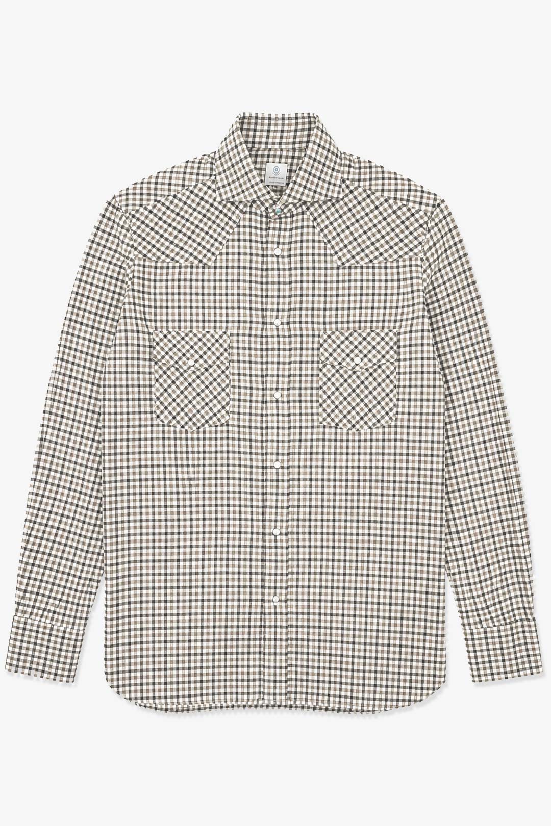Beige Brown Cotton Flannel Western Shirt