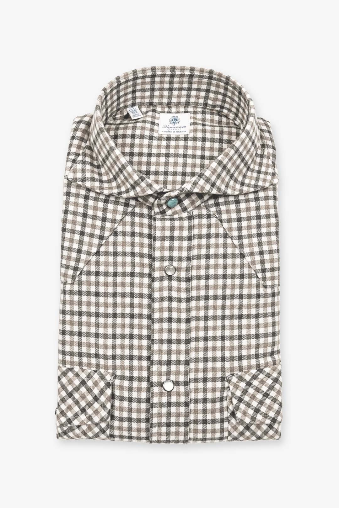 Beige Brown Cotton Flannel Western Shirt