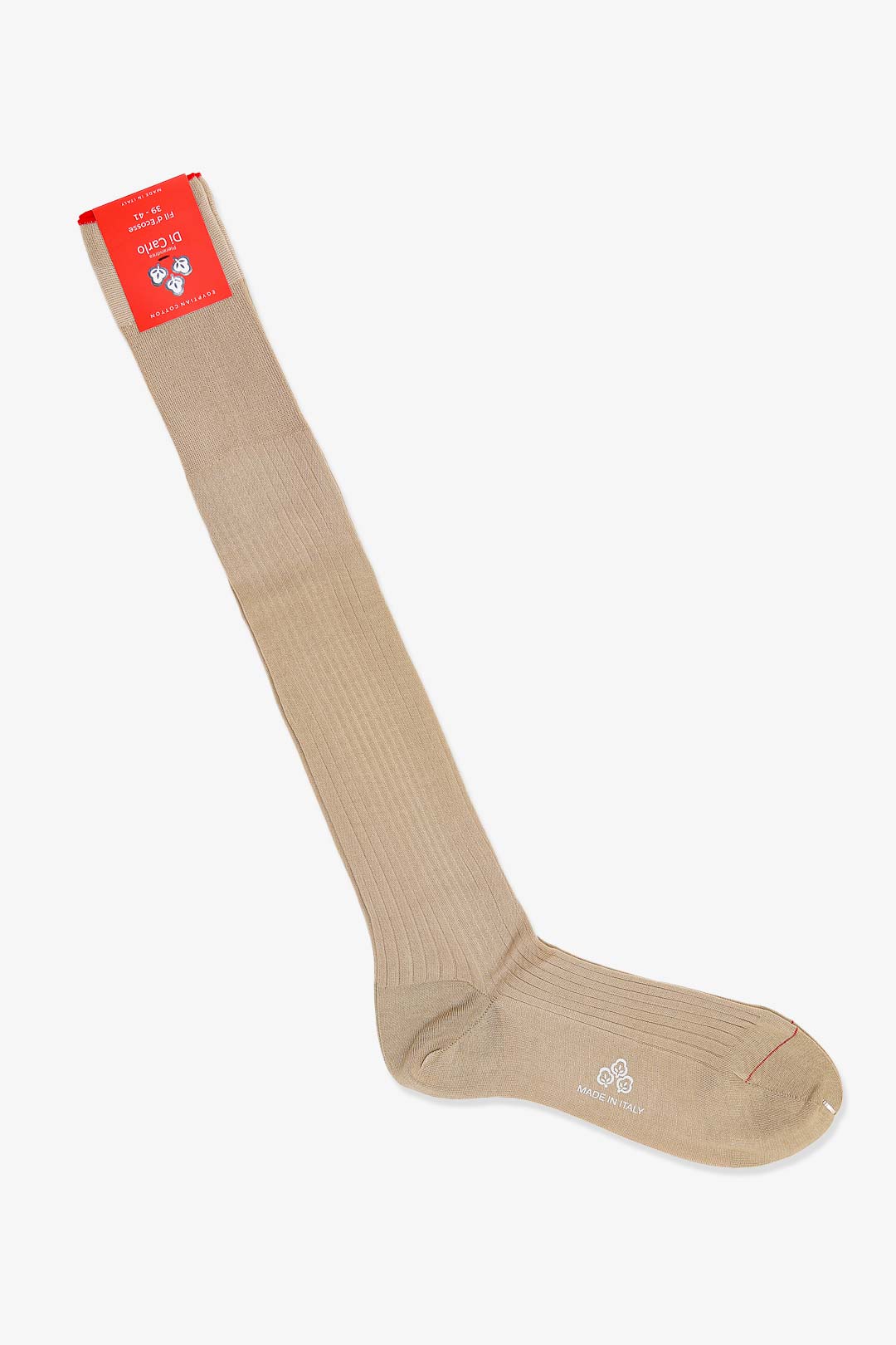 Beige Cotton Ribbed Over The Calf Socks