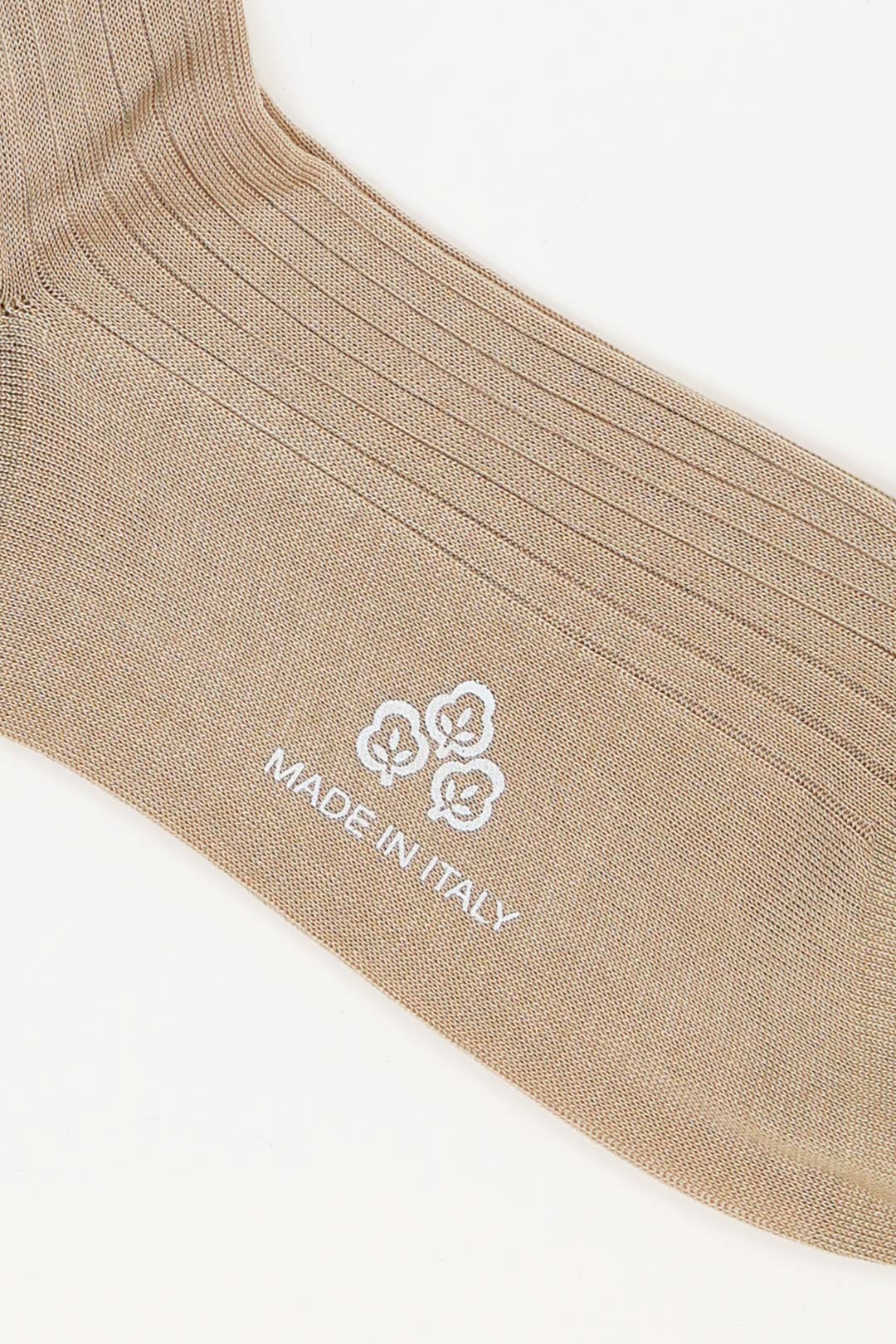 Beige Cotton Ribbed Over The Calf Socks