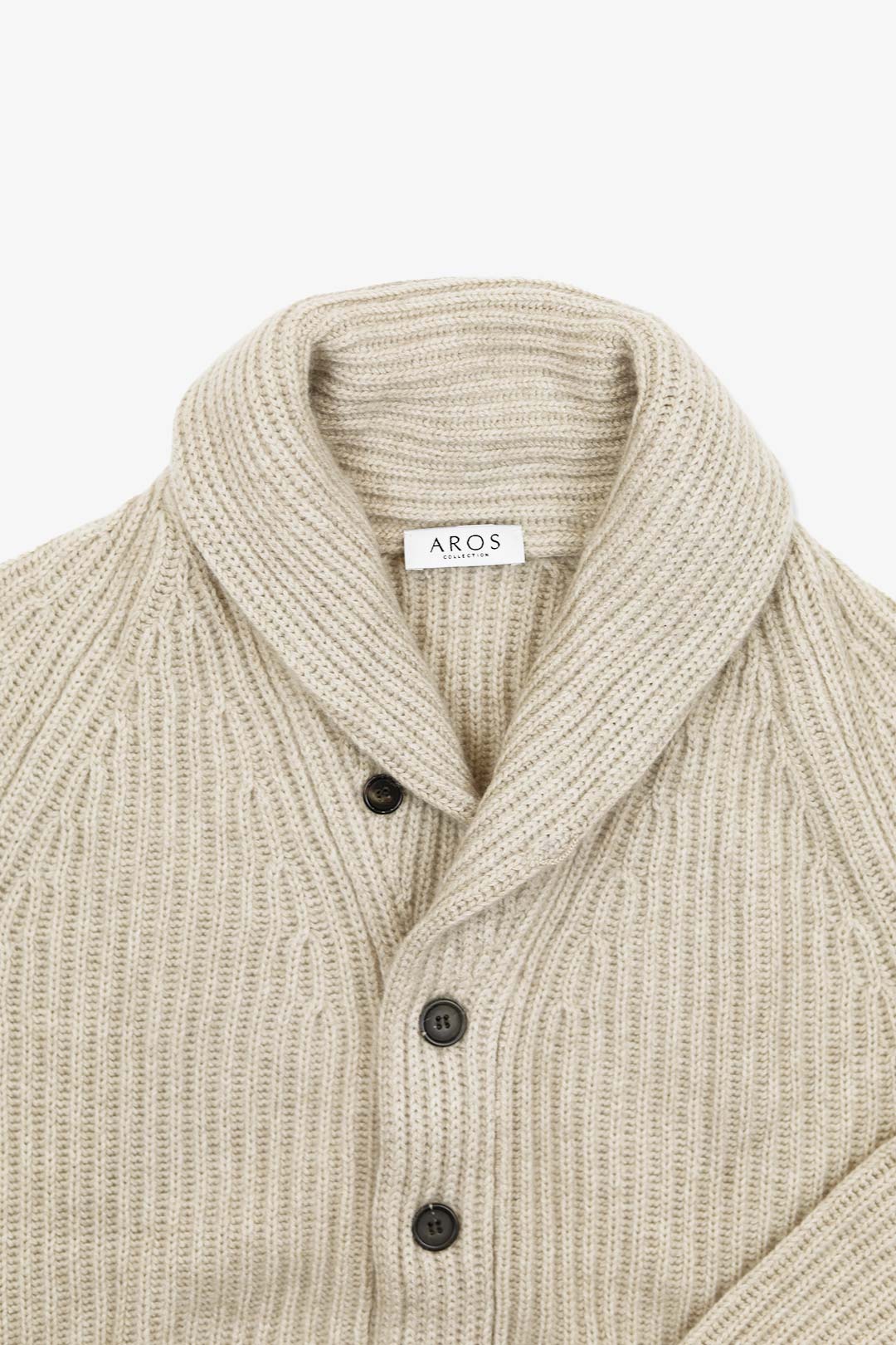 Beige Heavy Knitted Cashmere Shawl Collar Cardigan
