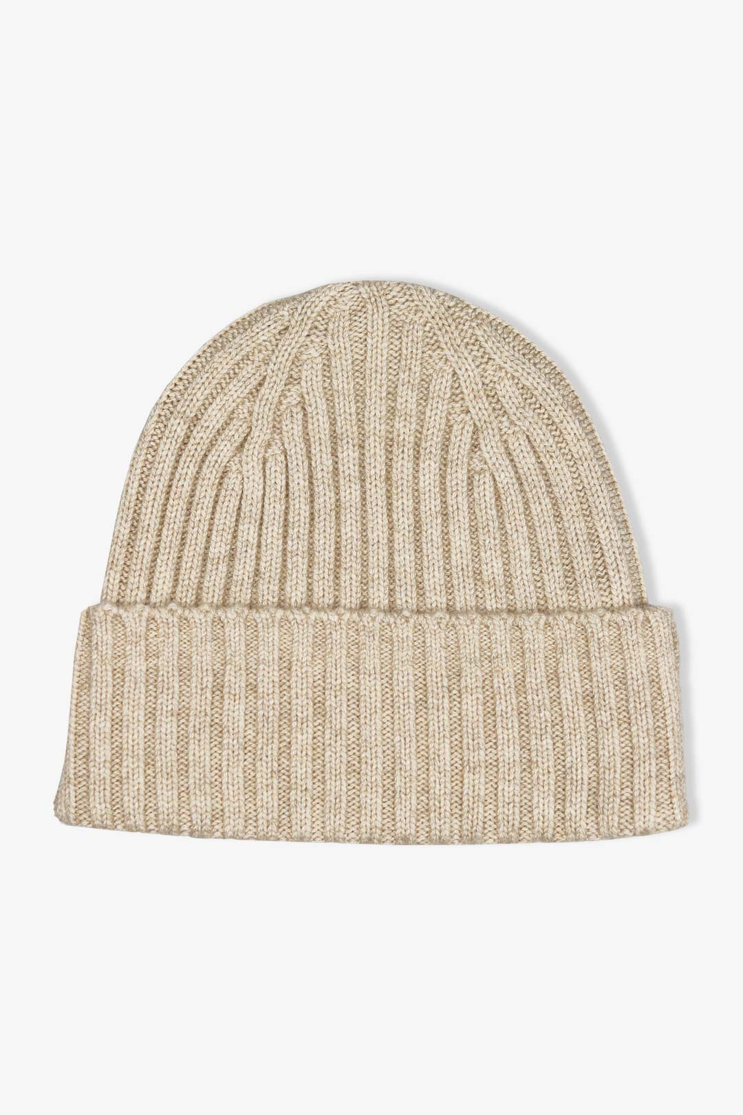 Beige Rib Knitted Heavy Cashmere Beanie