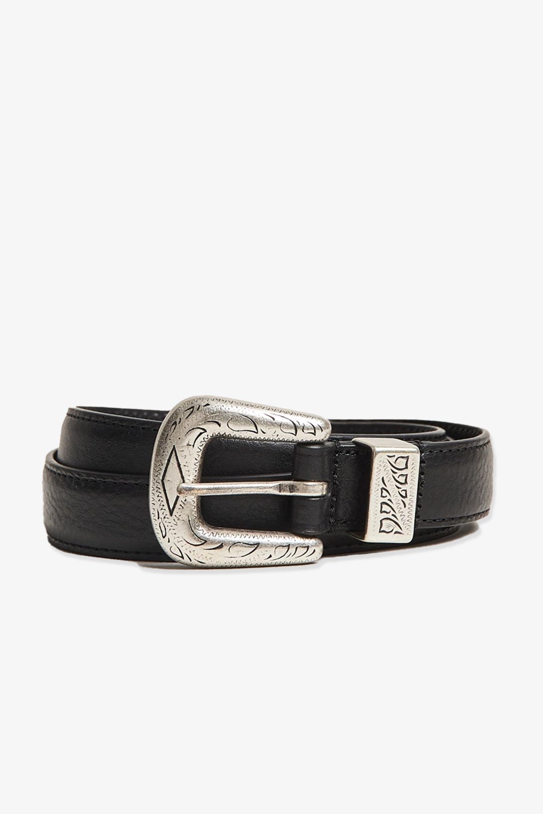 Black Grained Leather Western Belt