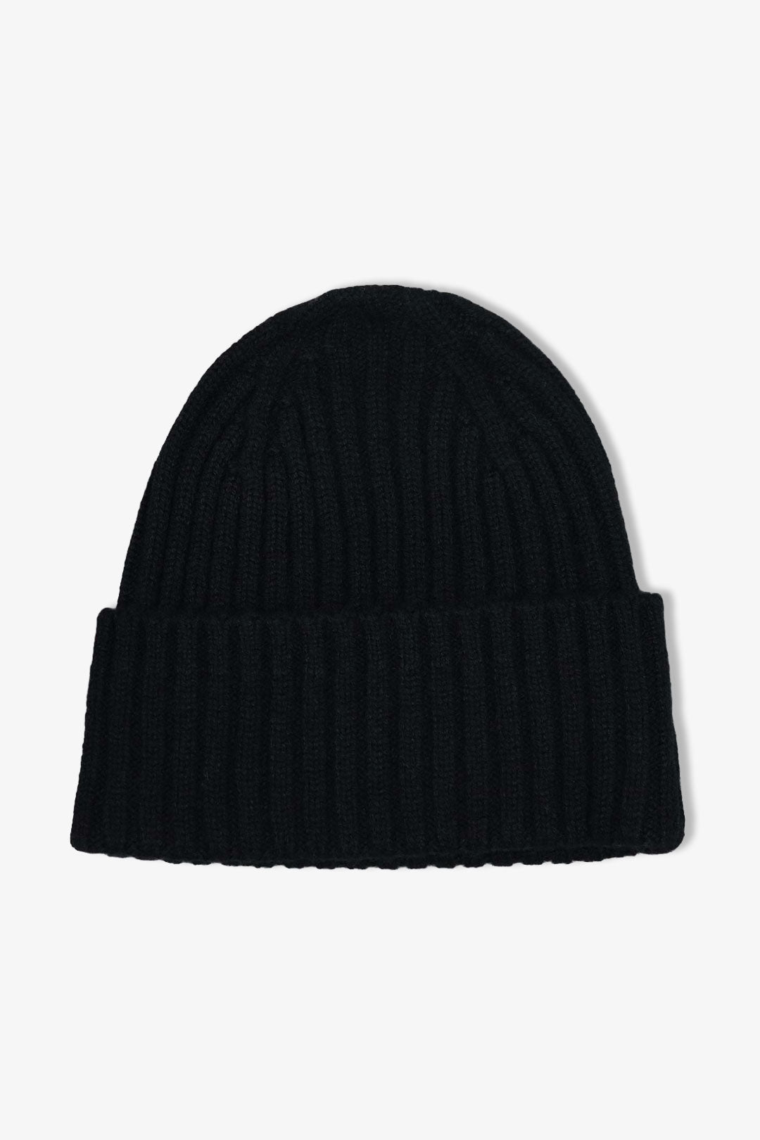 Black Rib Knitted Heavy Cashmere Beanie