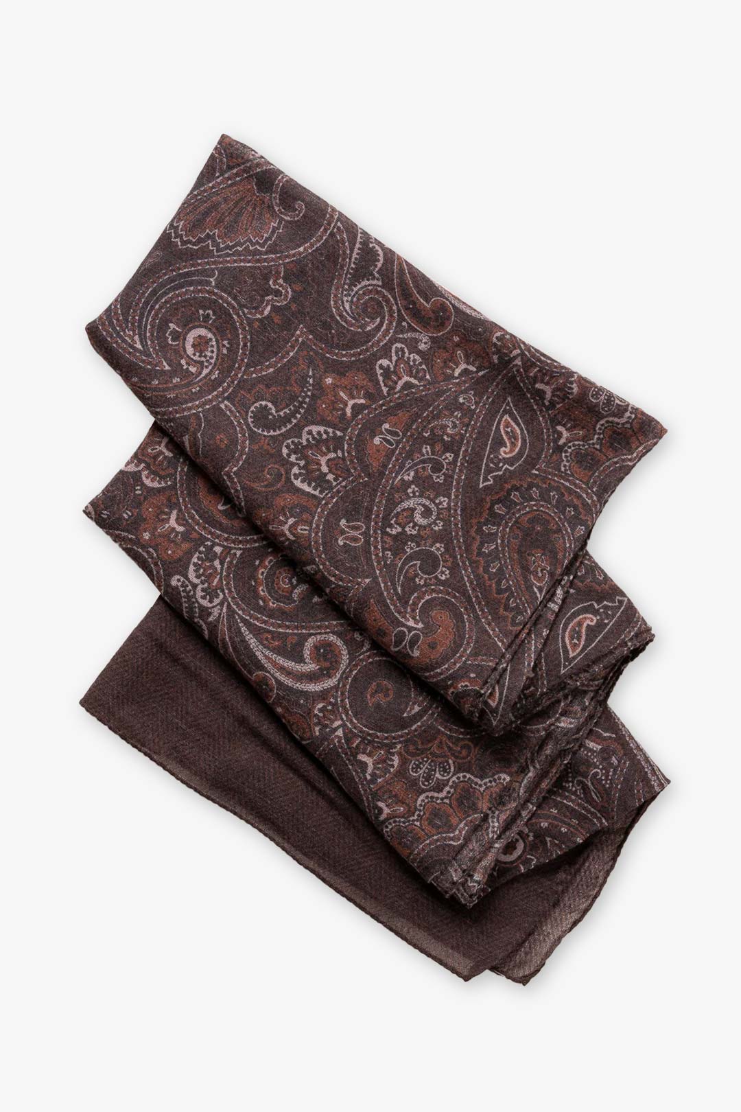 Brown Grey Paisley Herringbone Wool Silk Scarf