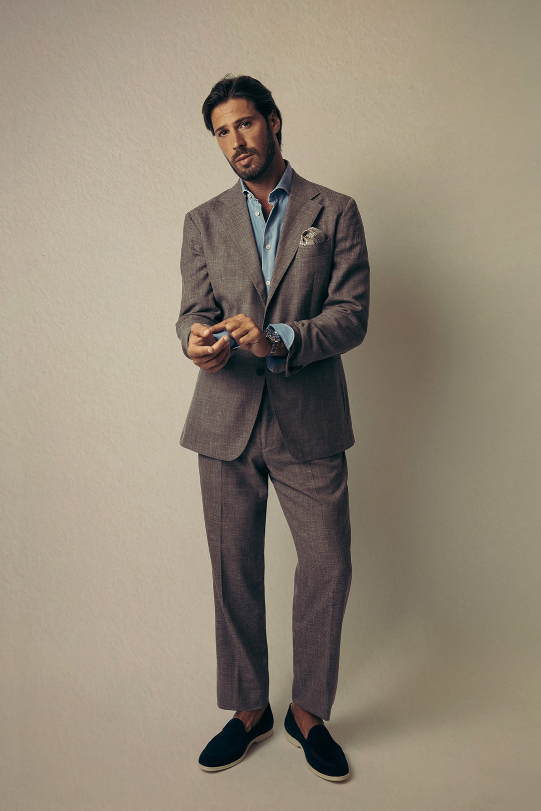 Cappuccino Brown Wool Silk Linen Suit Jacket