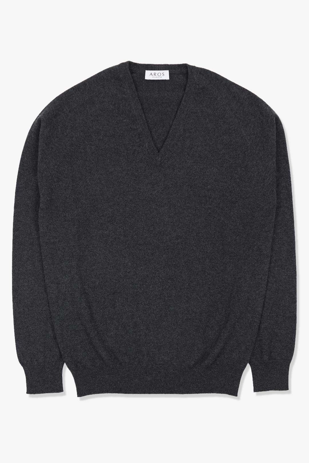 Charcoal Grey Pure Cashmere V-neck Sweater