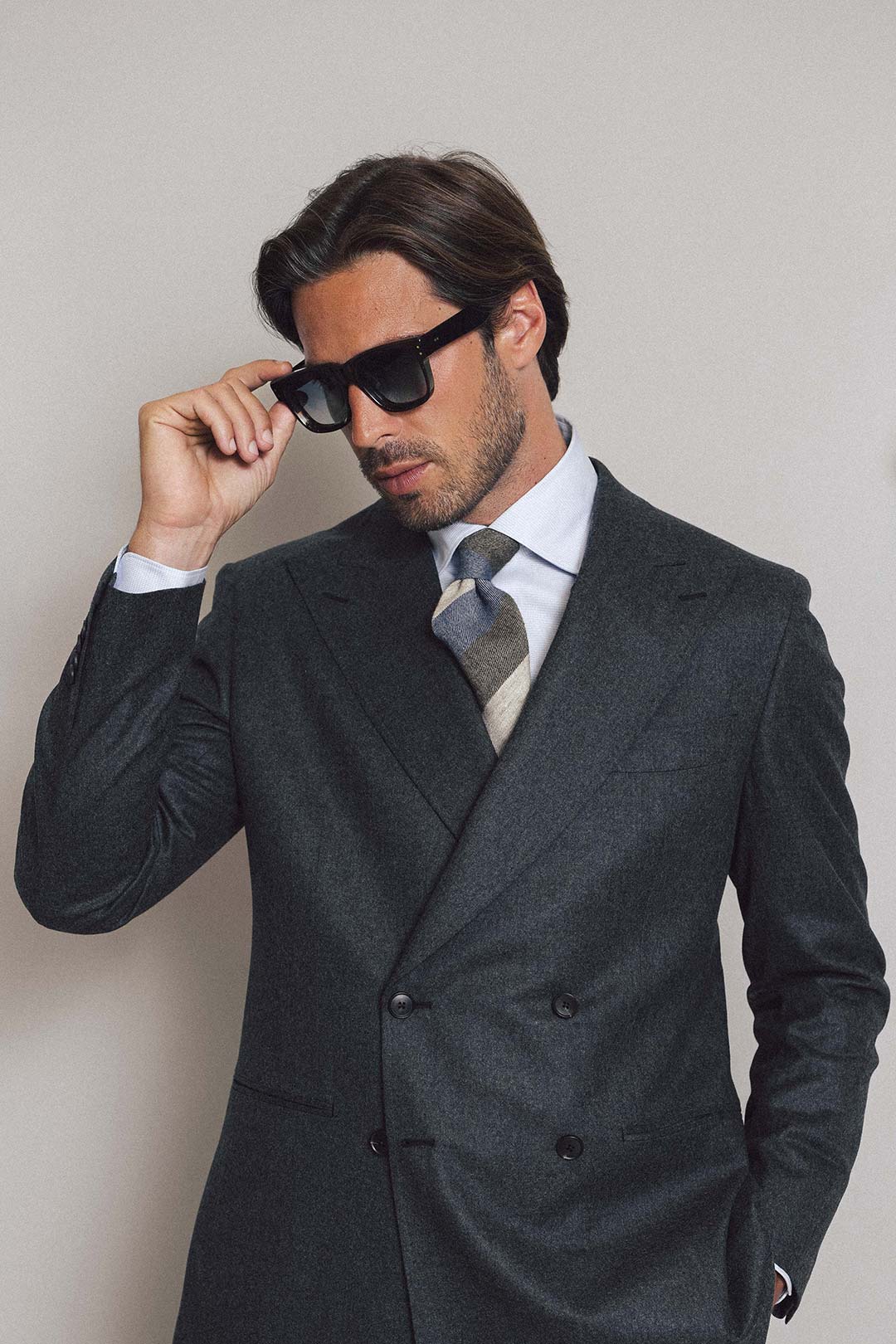 Charcoal Grey Wool Flannel Double Breasted Suit Jacket
