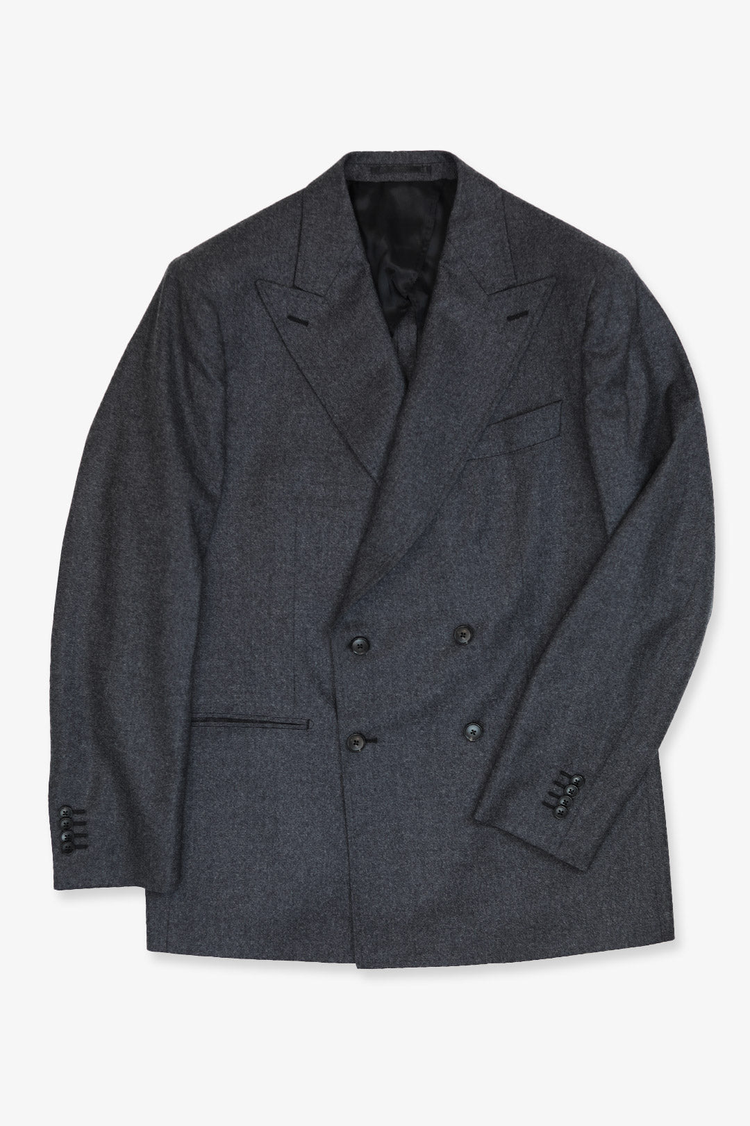 Charcoal Grey Wool Flannel Double Breasted Suit Jacket