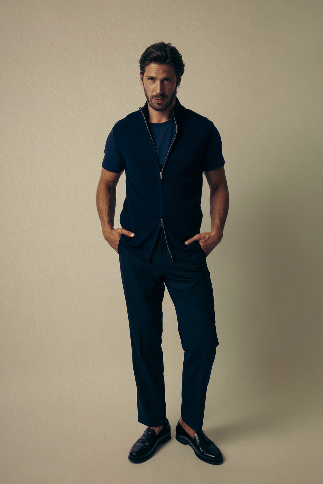 Navy Merino Cashmere Zip Vest