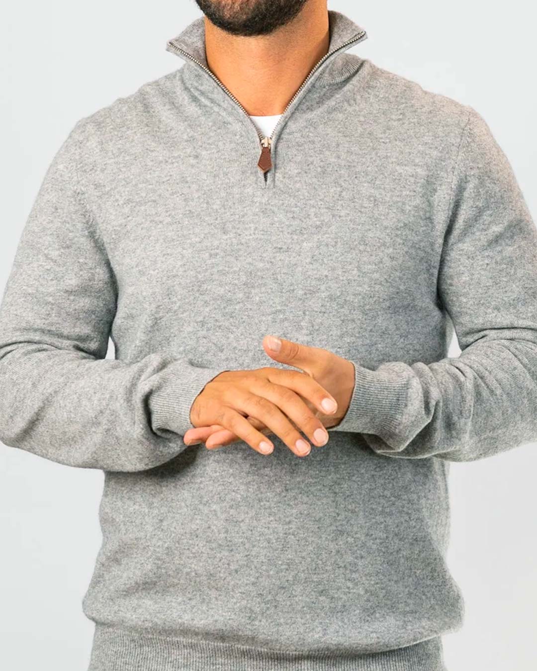 Grey Merino Cashmere Half Zip Sweater