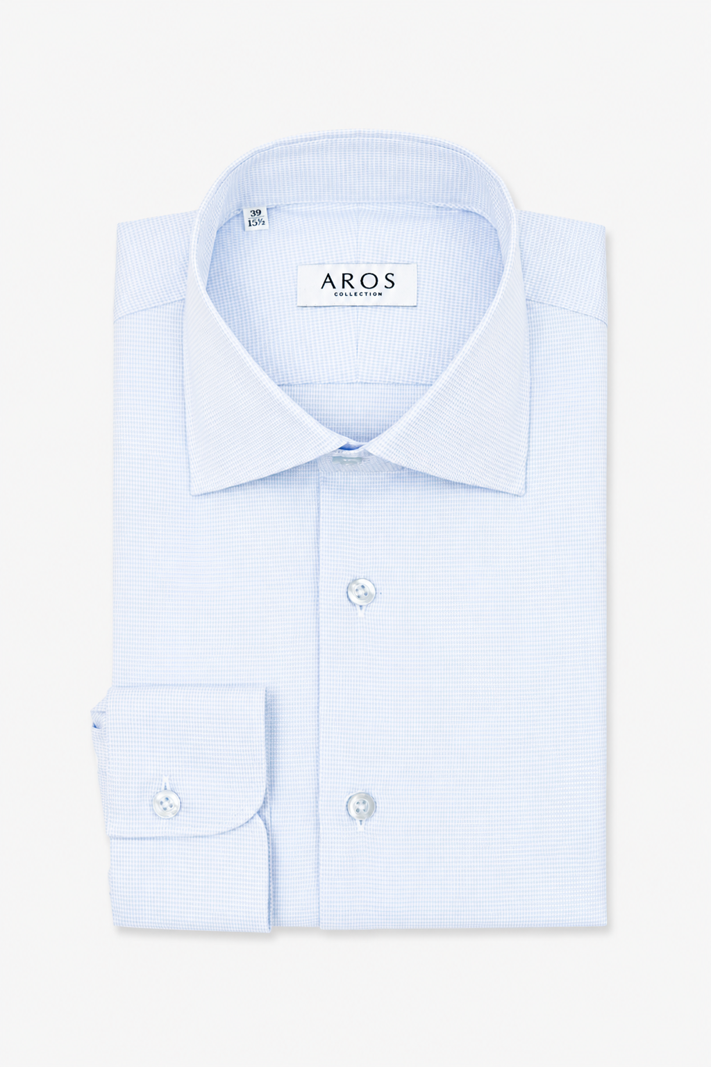 Light Blue Houndstooth Cotton Semi-cutaway Shirt