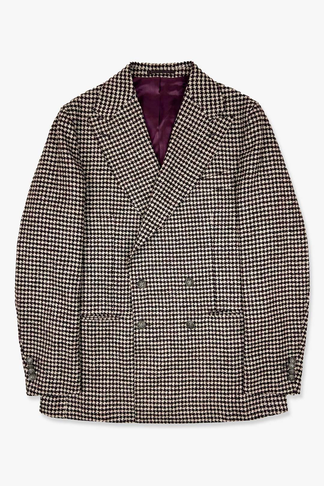 Maroon Ivory Alpaca Houndstooth Double Breasted Blazer
