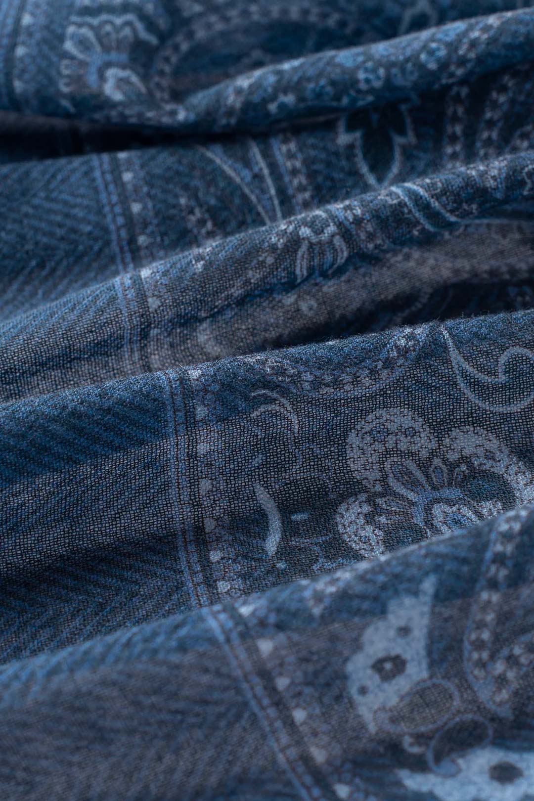 Navy Blue Paisley Herringbone Wool Silk Scarf