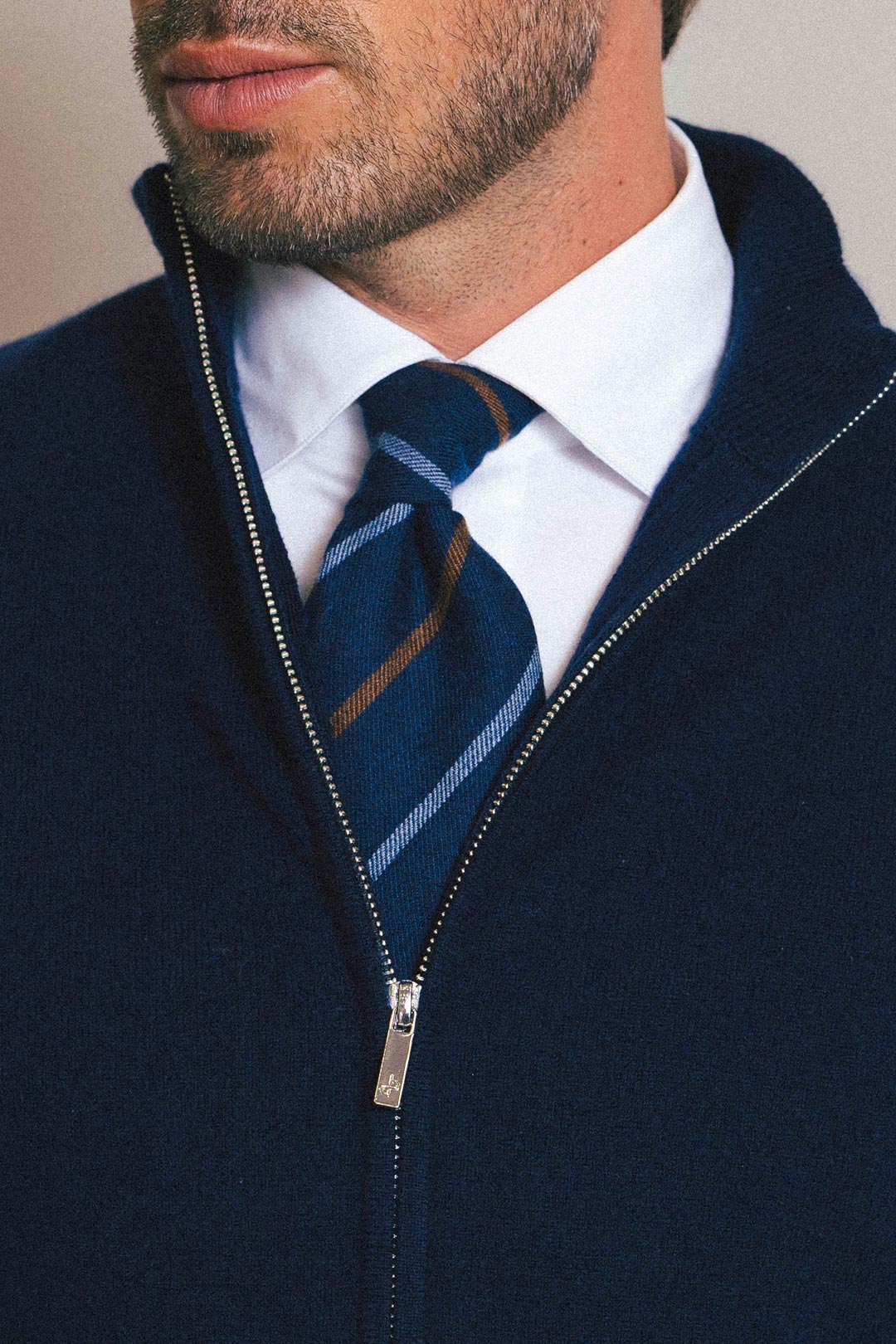Navy Brown Blue Stripe Cashmere Tie