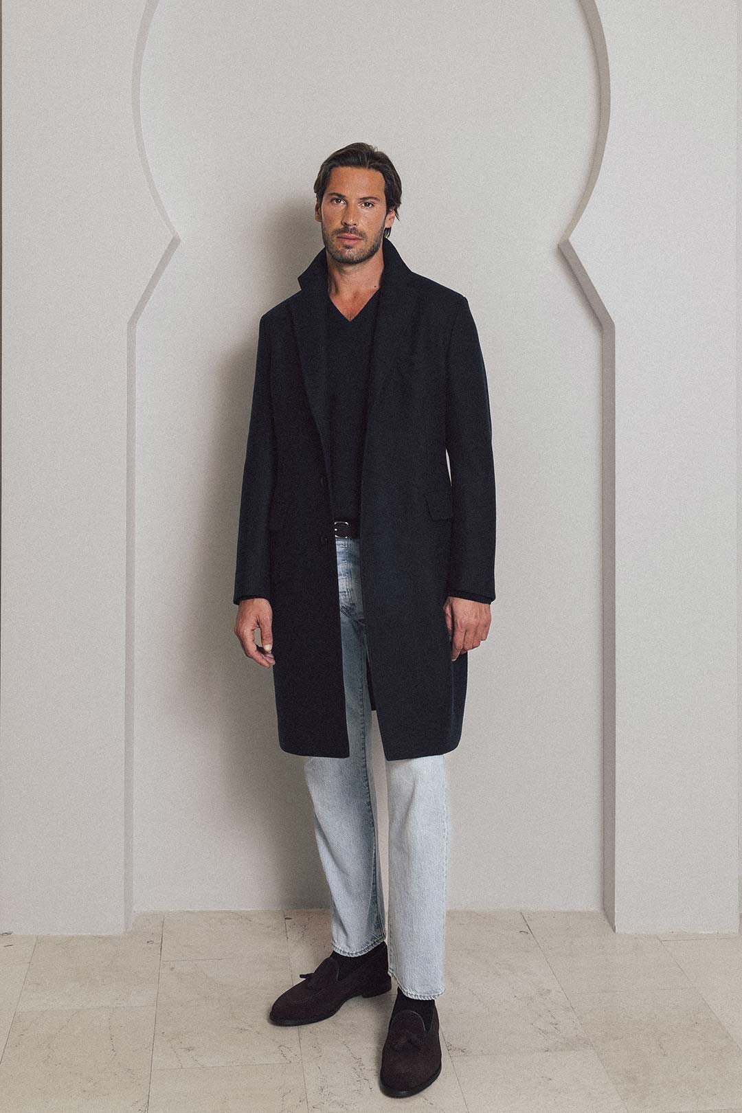 Navy Merino Wool Coat