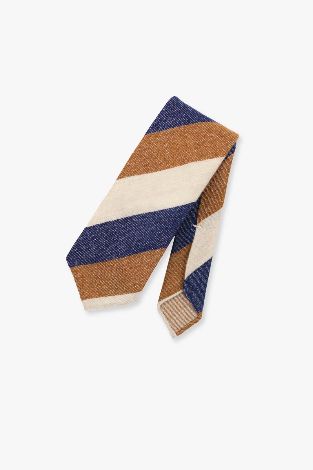Navy Nougat Beige Block Stripe Cashmere Tie