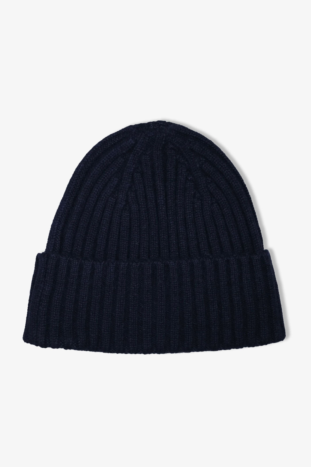 Navy Rib Knitted Heavy Cashmere Beanie