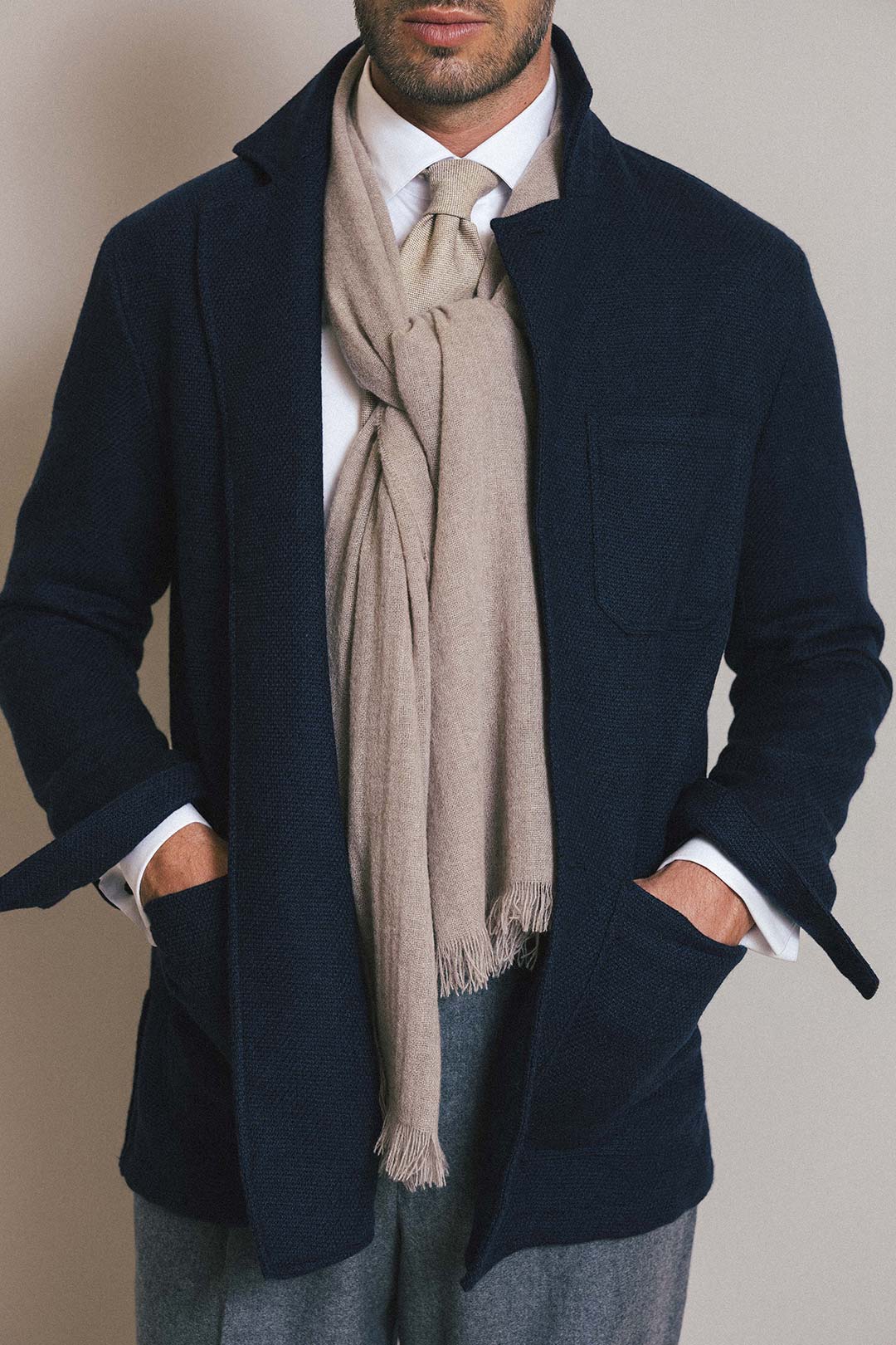 Navy Wool Alpaca Shirt Jacket