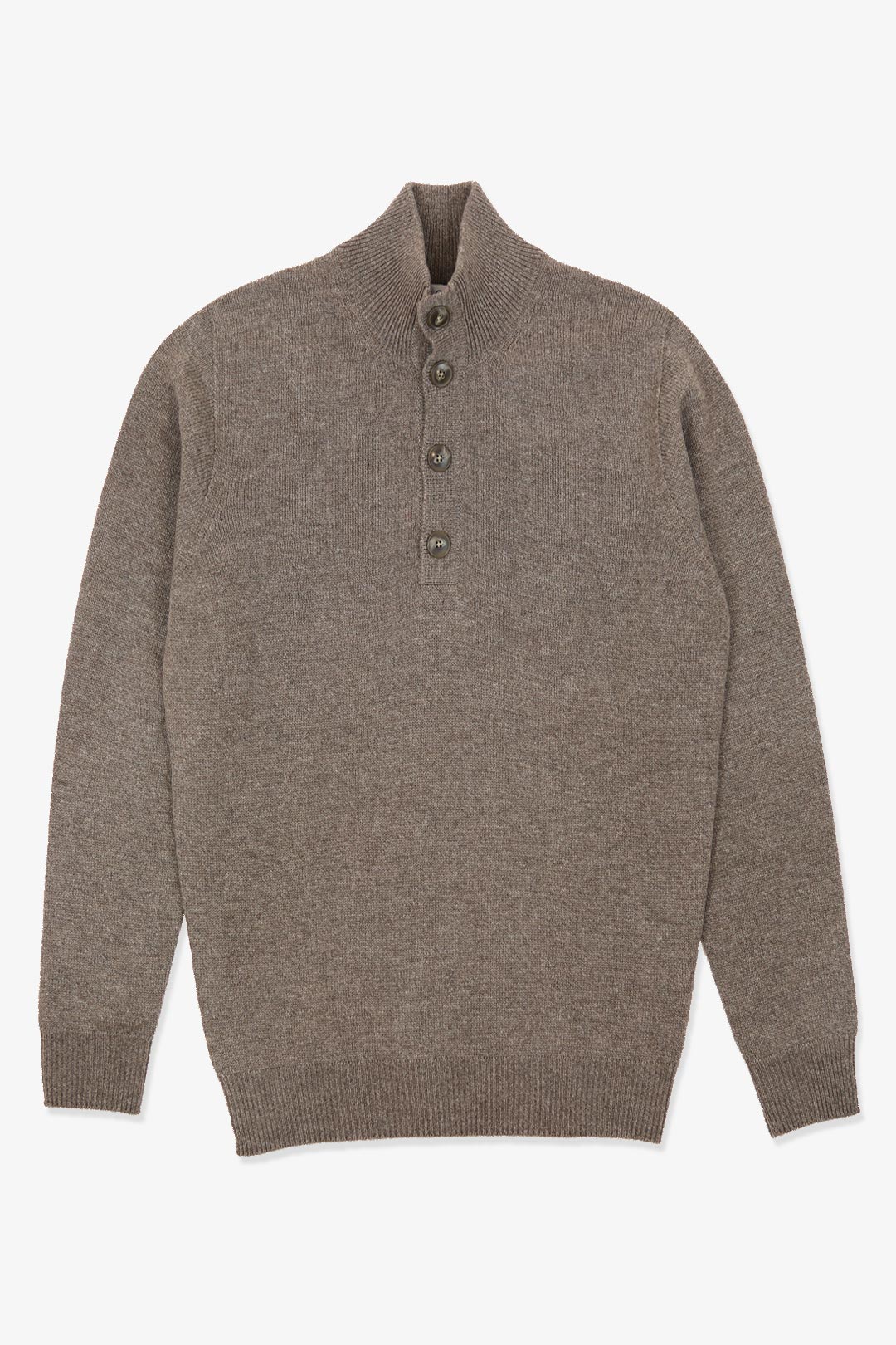 Taupe Brown Wool Cashmere Half Button Sweater