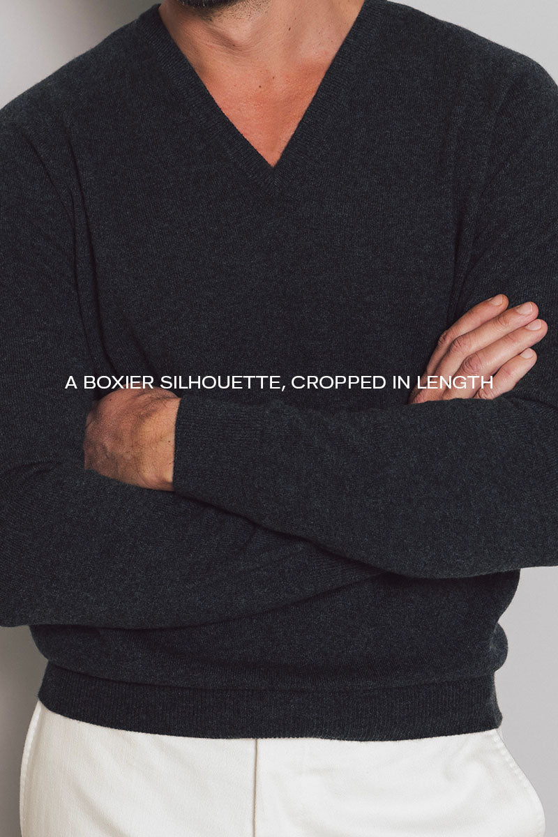 Charcoal Grey Pure Cashmere V-neck Sweater