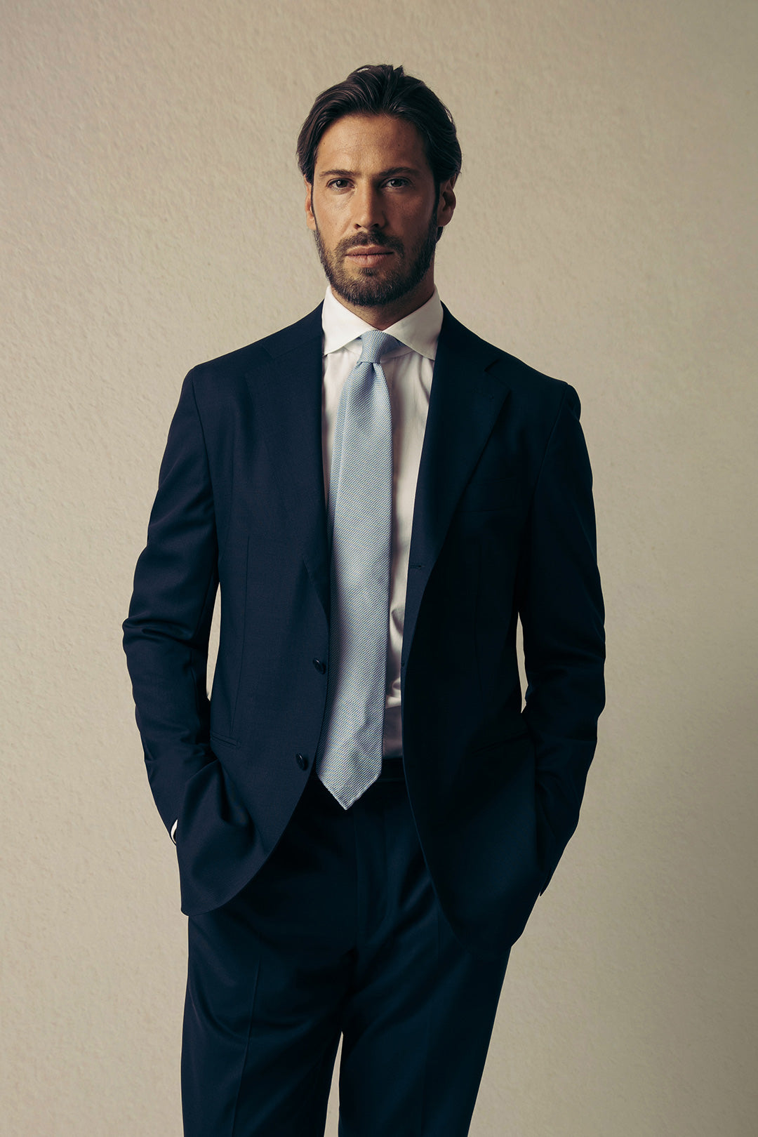 Navy Single Breasted Tropical Wool Suit Jacket